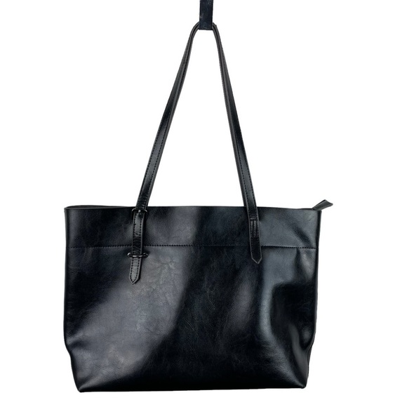Kattee | Black Faux Leather Double Handle Tote Bag - Picture 3 of 10